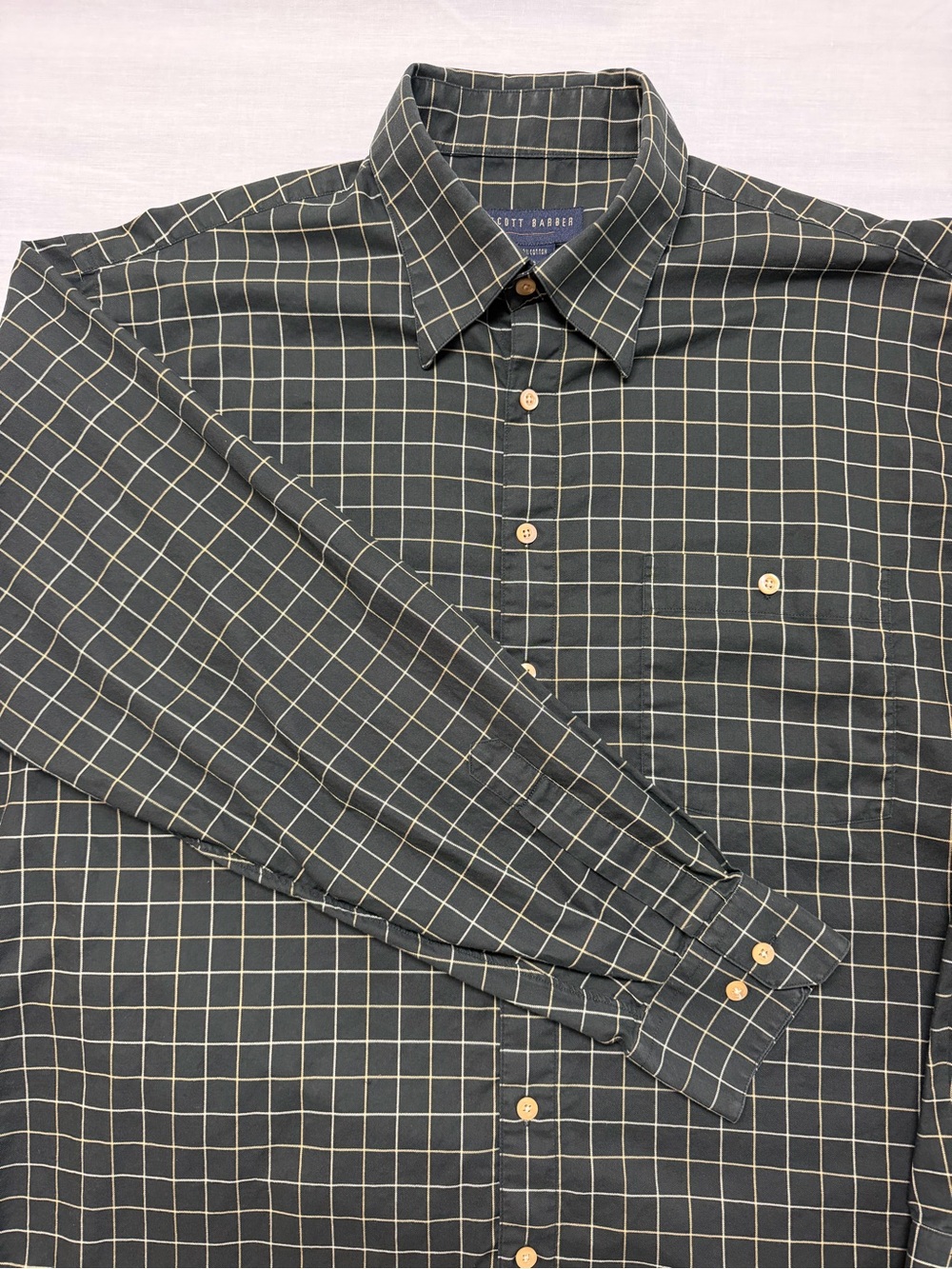 Scott Barber XL Classic Men's Black Gold Windowpane Button Down Long Sleeve